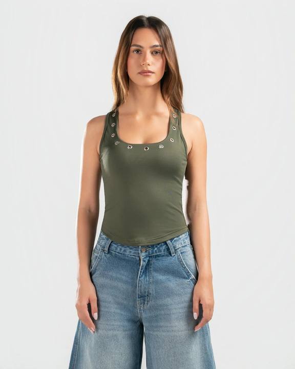 OLIVE STUDDED TANK TOP