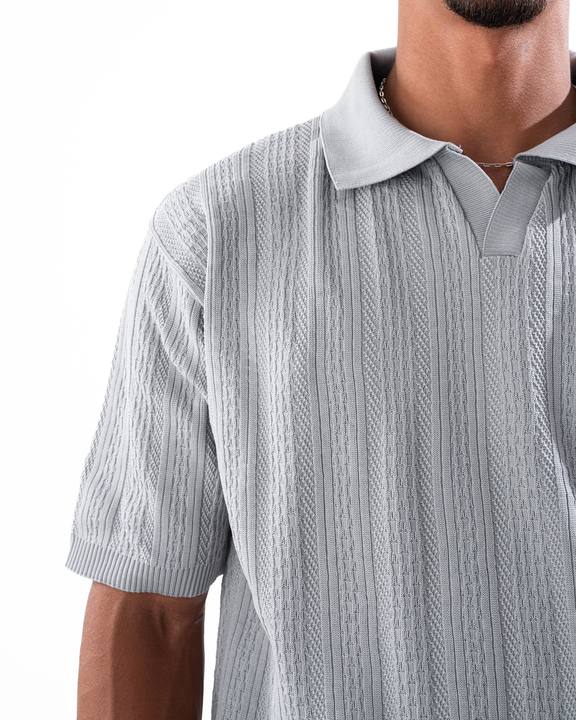 Grey Patterned Knit Polo