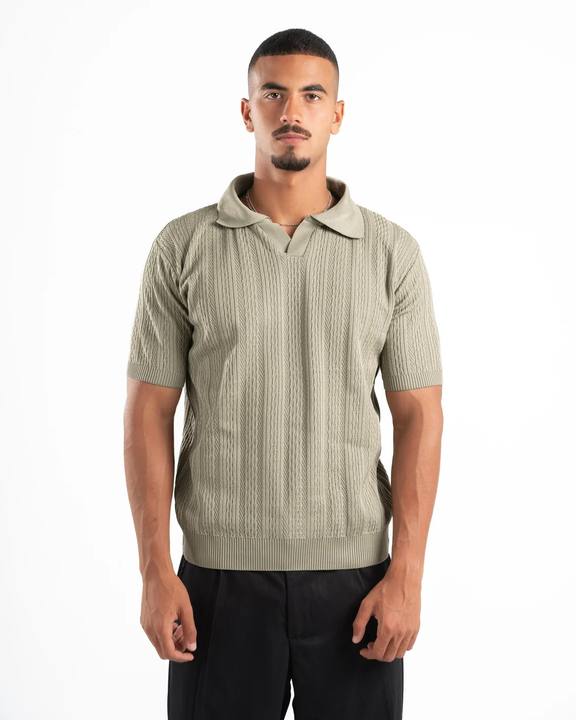 Olive Patterned Knit Polo