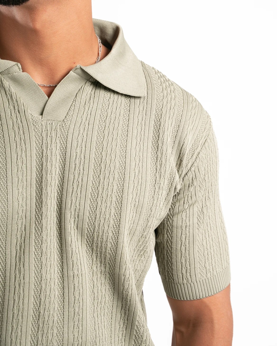 Olive Patterned Knit Polo