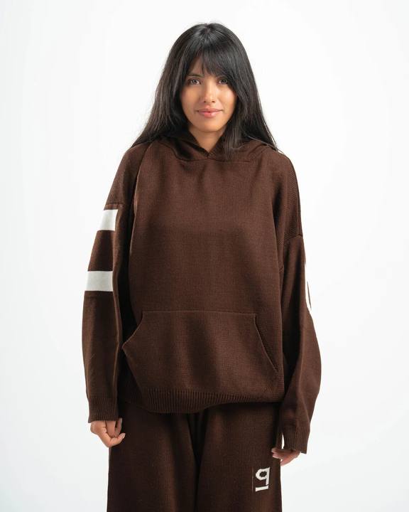 PSYCH BROWN KNITTED HOODIE