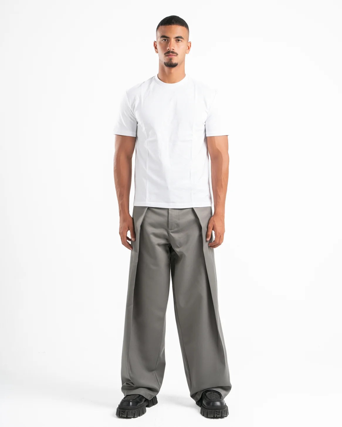 Grey Wide Leg Pleated Pants
