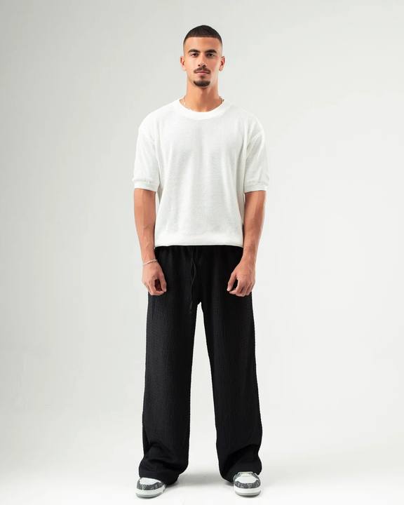 Black Textured Pants