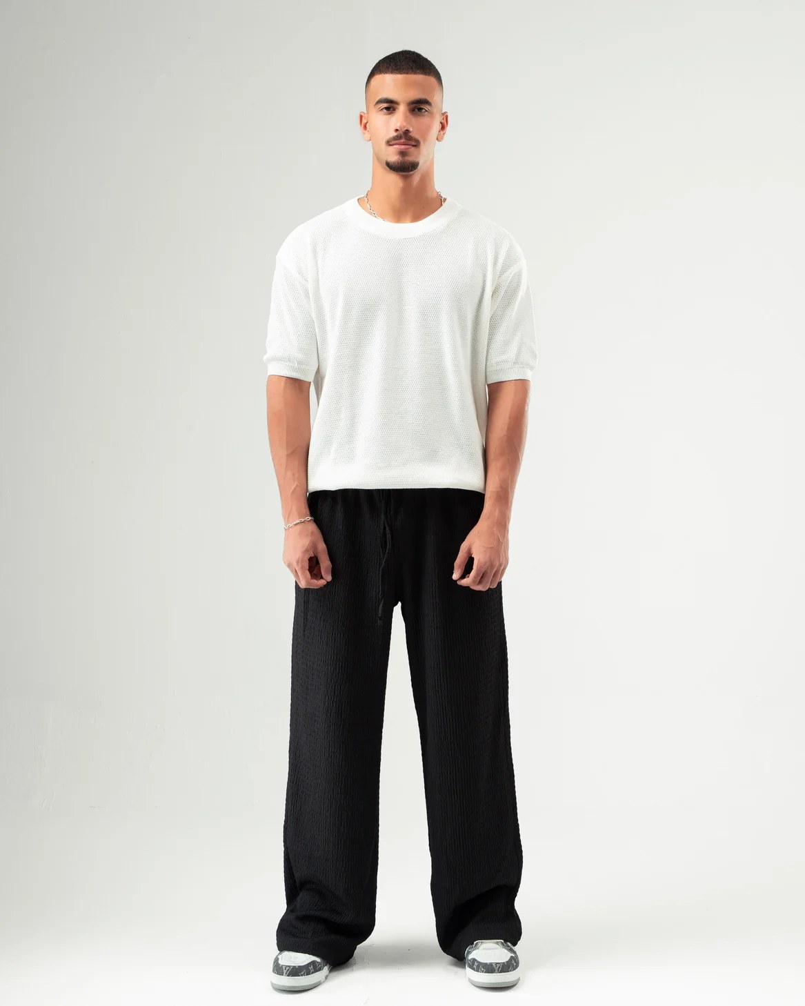 Black Textured Pants
