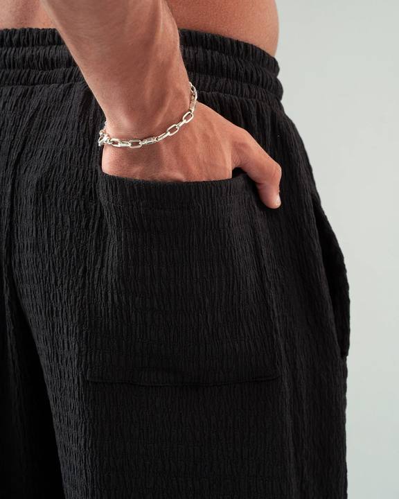 Black Textured Pants