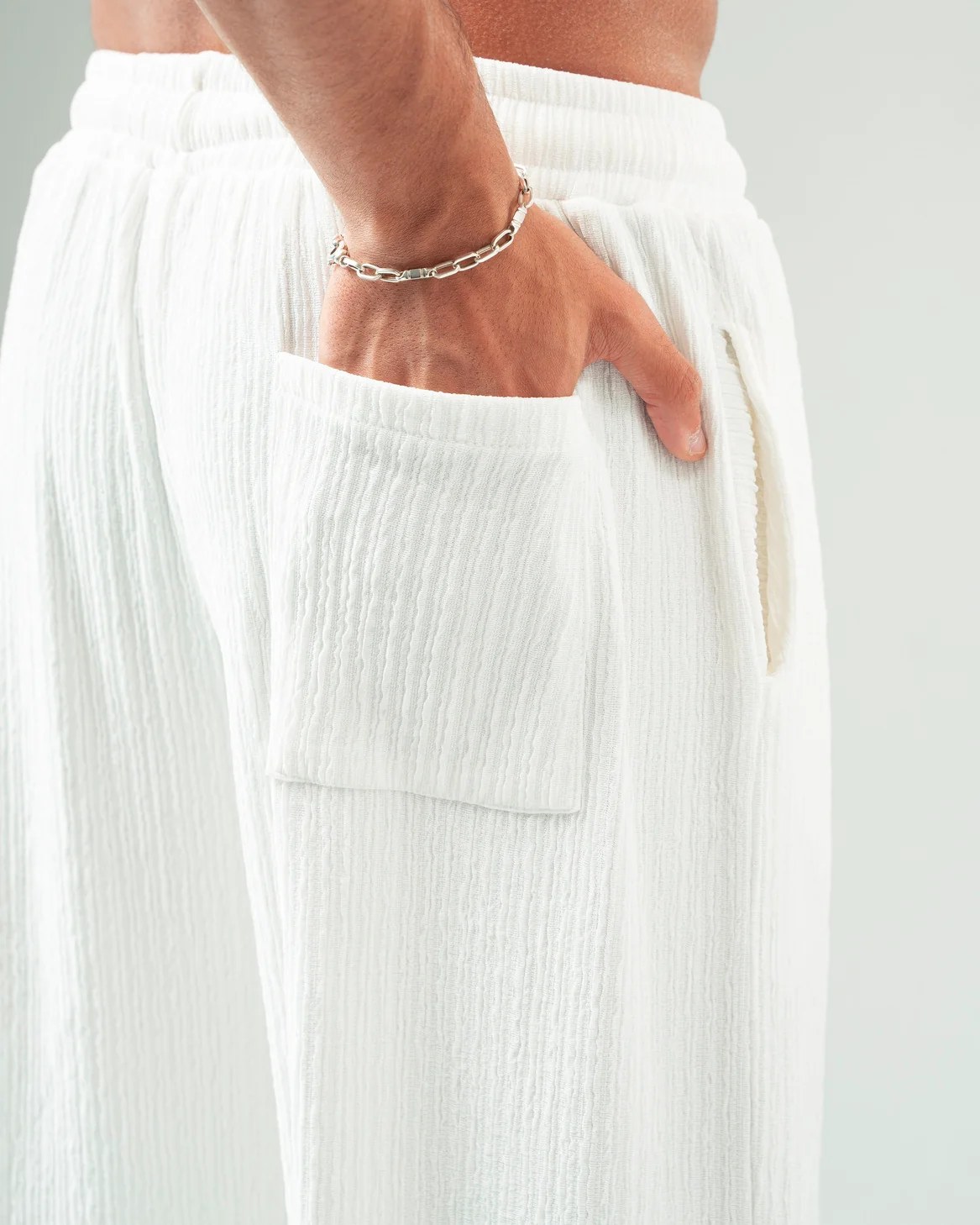 White Textured Pants