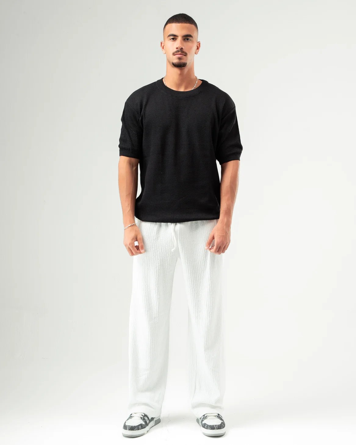 White Textured Pants