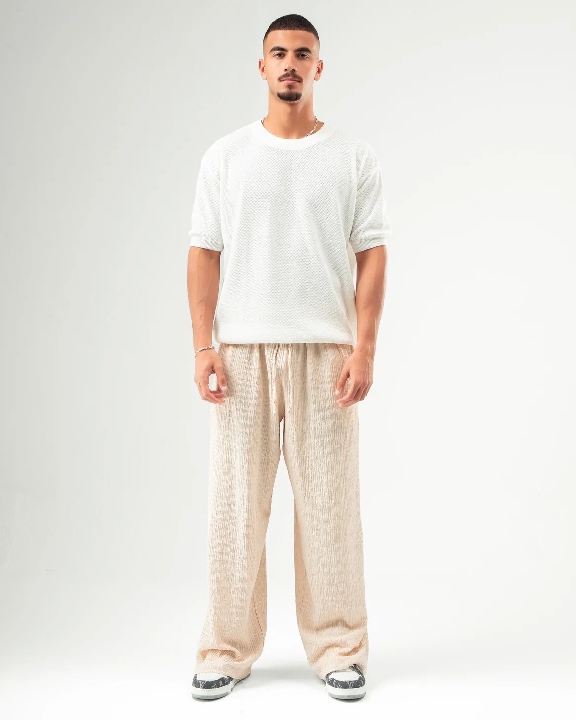 Creme Textured Pants