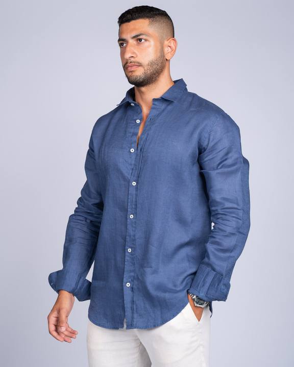 Navy Blue Linen Shirt