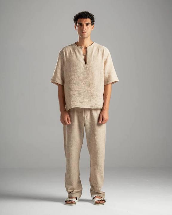 Men Linen Pants in Beige