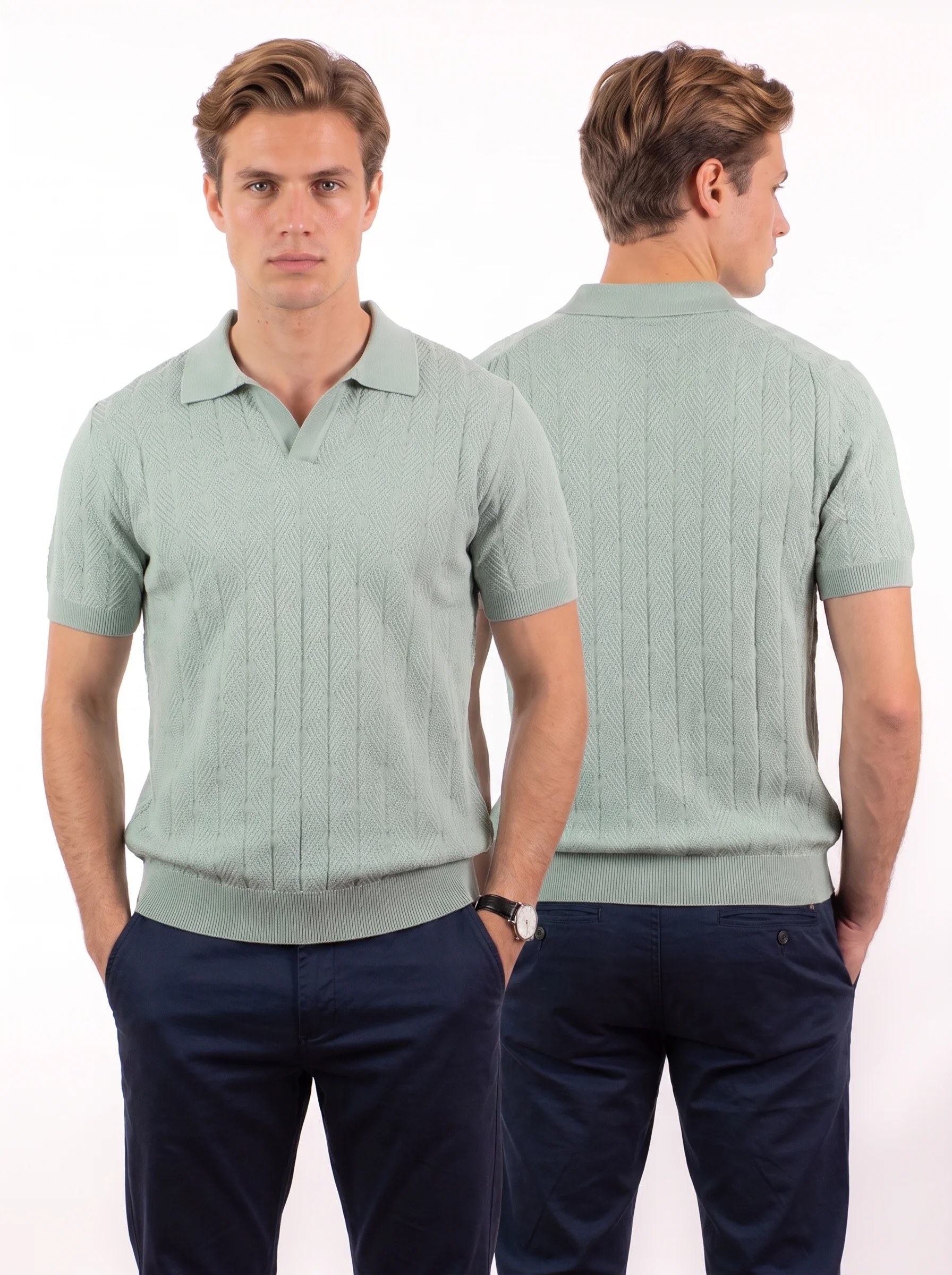 Diamond Knitted Short-Sleeve Polo Shirt