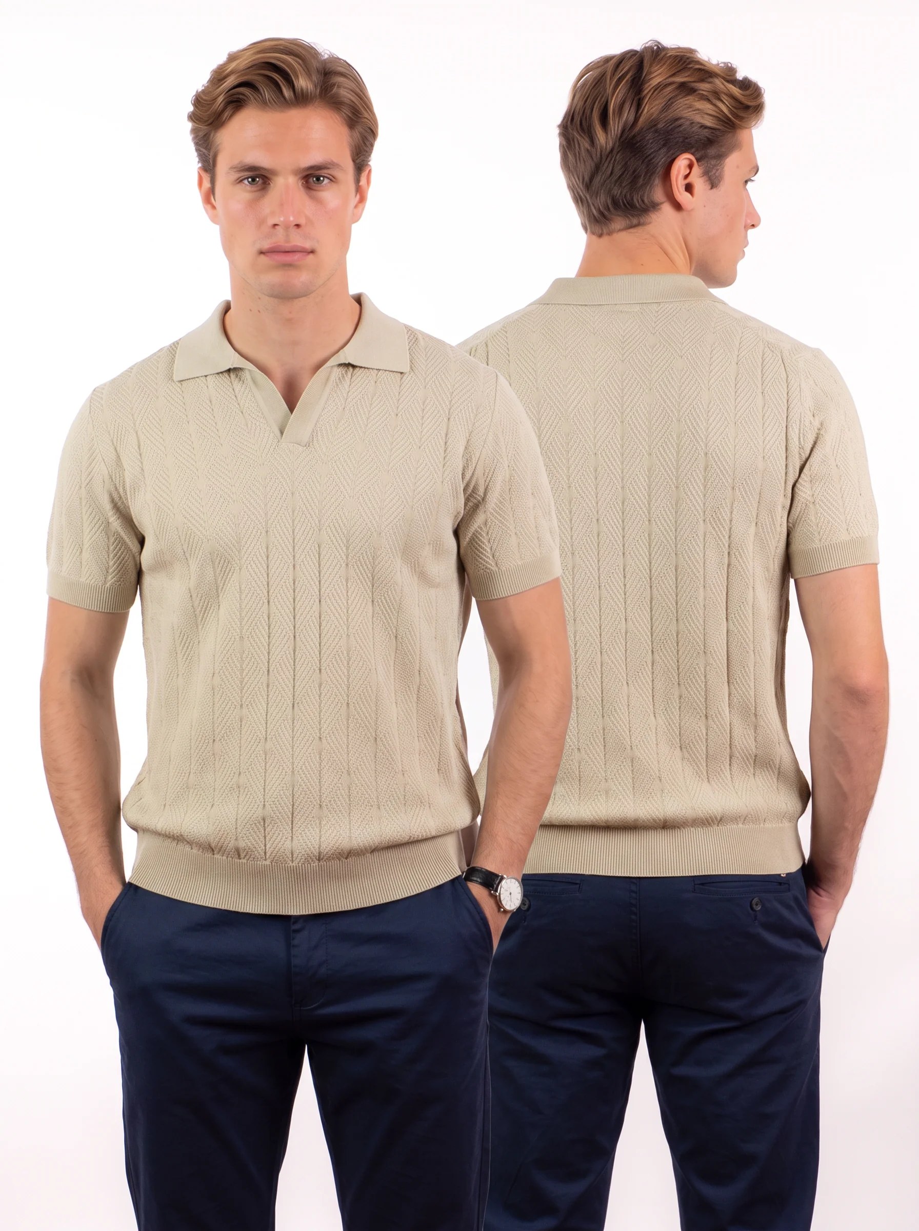 Diamond Knitted Short-Sleeve Polo Shirt