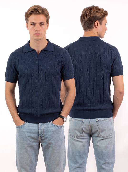 Diamond Knitted Short-Sleeve Polo Shirt
