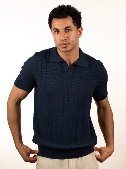 Diamond Knitted Short-Sleeve Polo Shirt