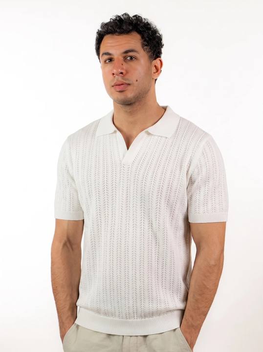 Open Knitted Short-Sleeve Polo Shirt