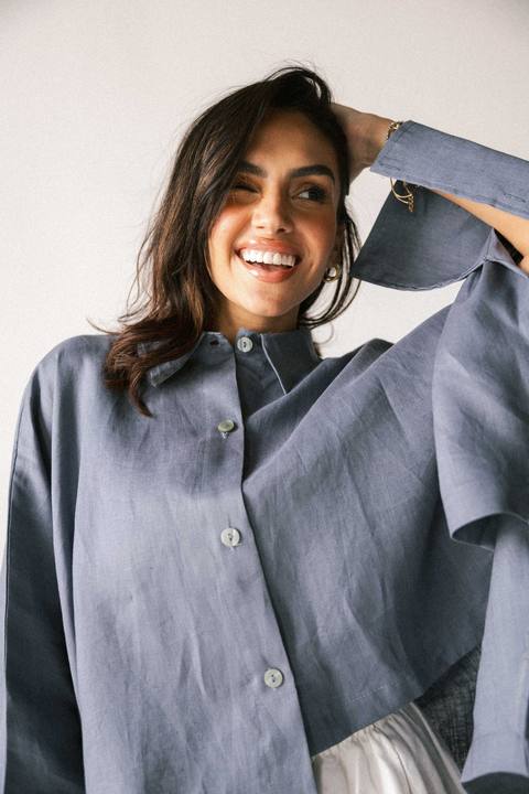 Fringes shirt in dark denim