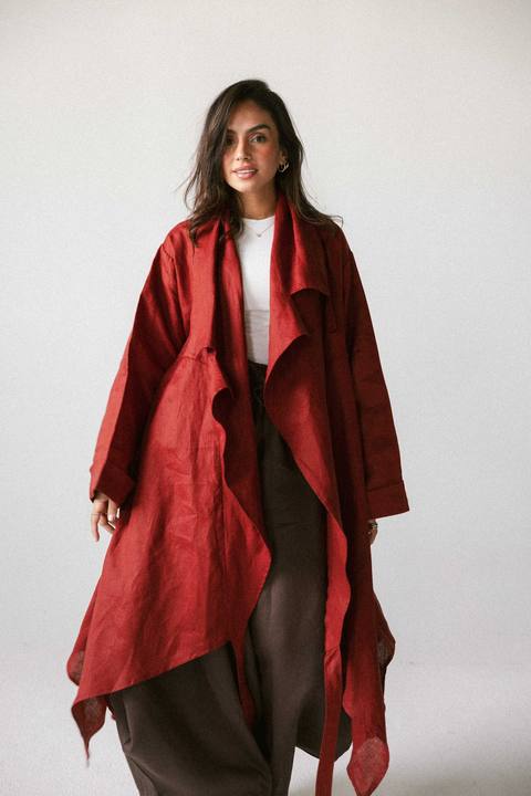 High-low kimono in burnt red