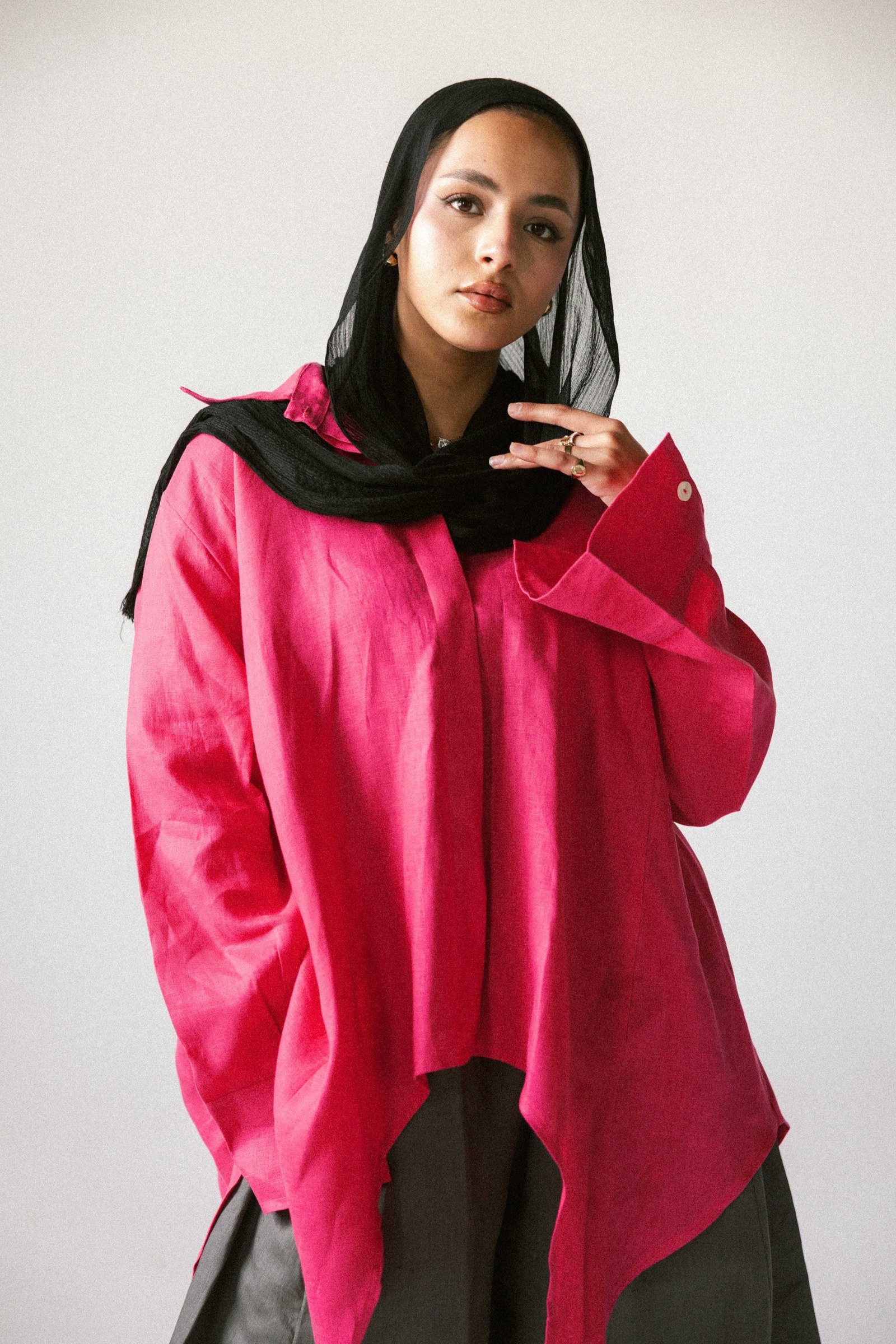Round shirt in fuchsia
