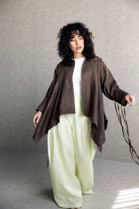 Double fringes kimono in brown