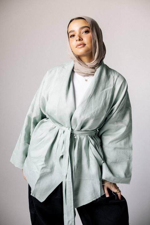 Collar kimono in mint