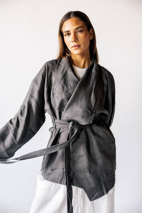 Collar kimono in dark grey
