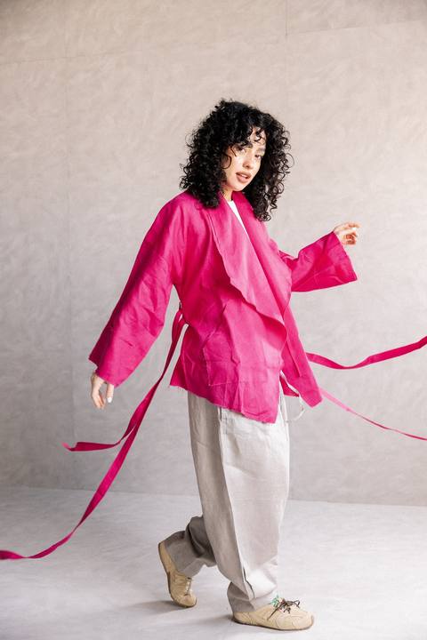 Collar kimono in fuchsia