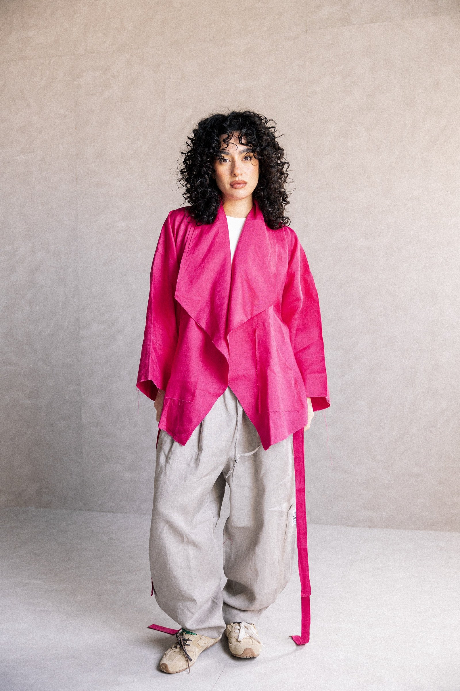 Collar kimono in fuchsia