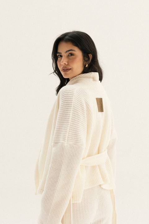 Short Kimono Knitted Set In Off-white