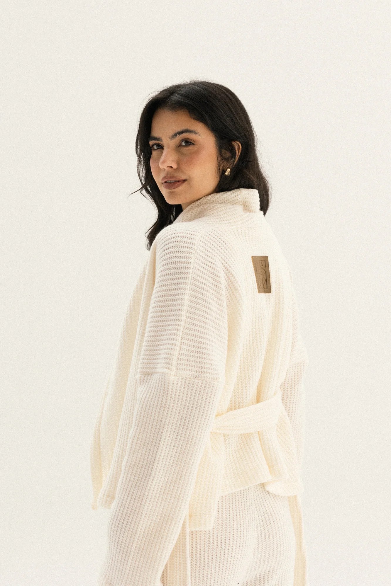 Short Kimono Knitted Set In Off-white