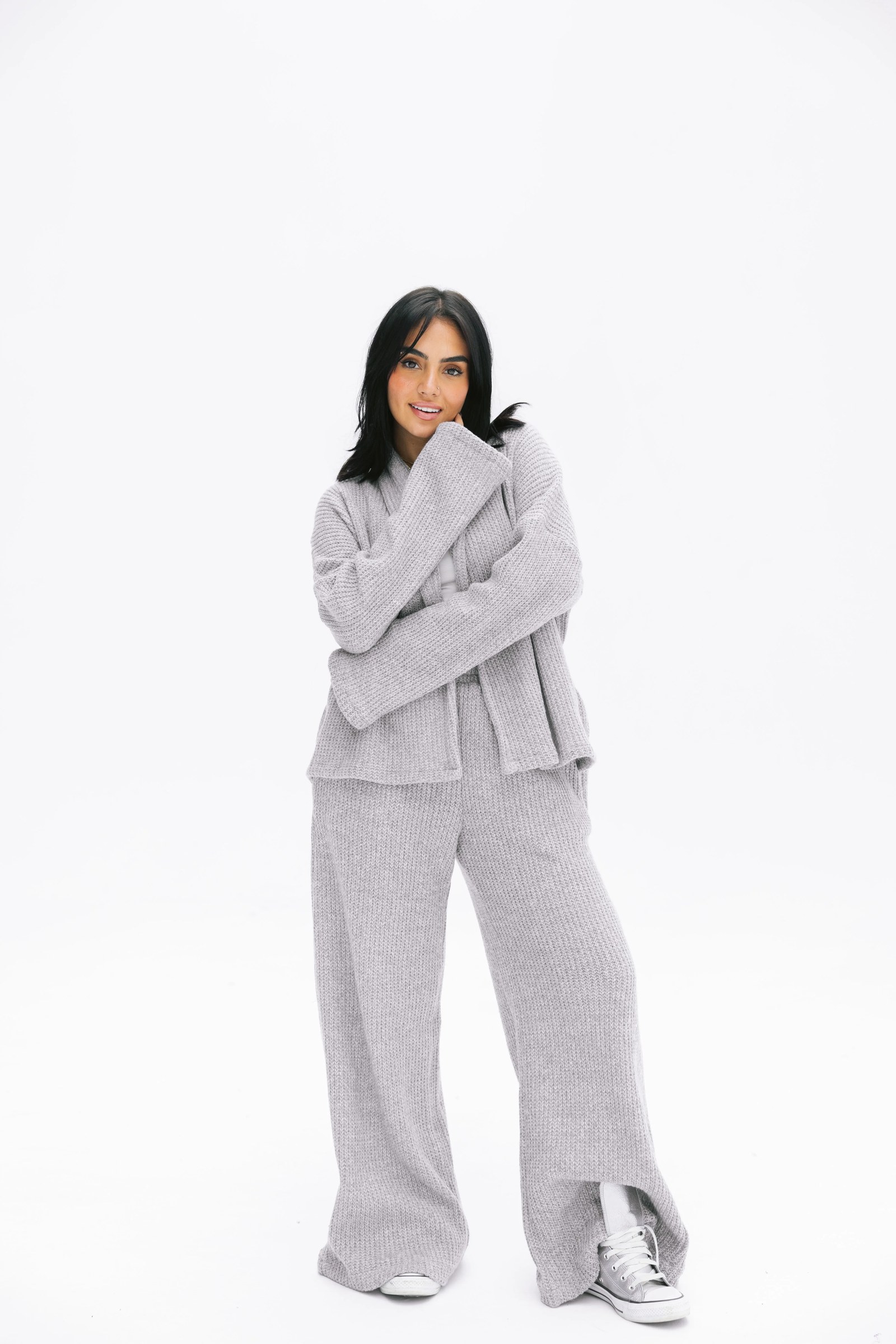 Short Kimono Knitted Set In Grey