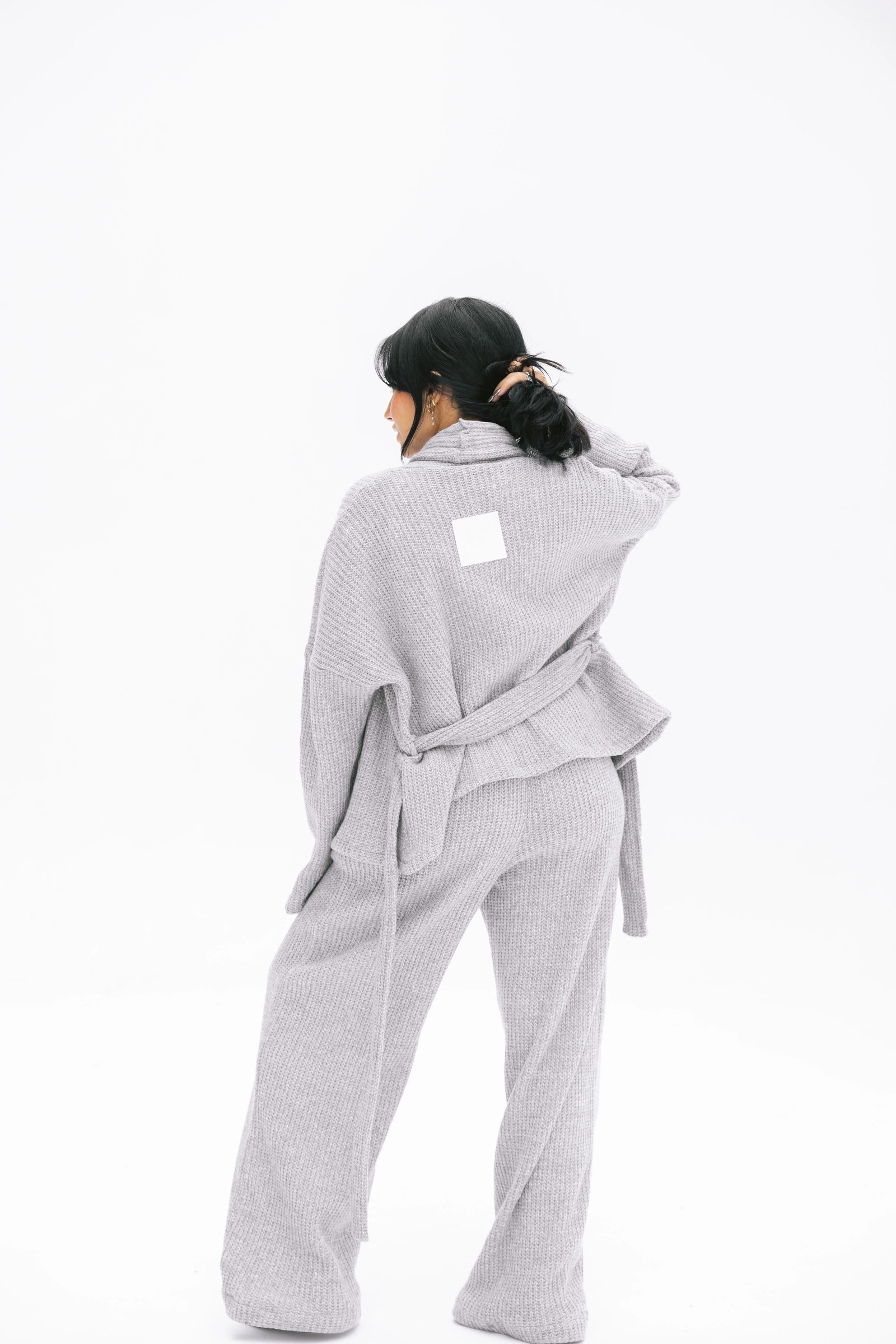 Short Kimono Knitted Set In Grey