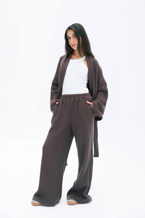 Short Kimono Knitted Set In Brown