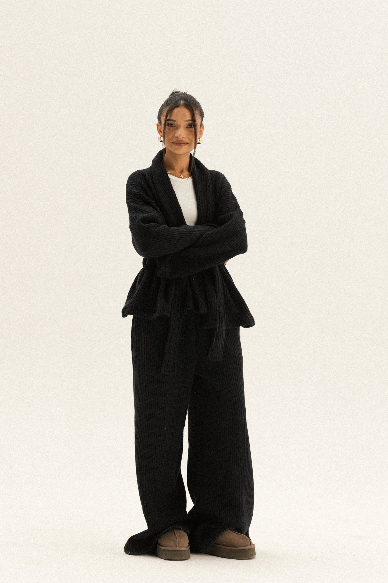 Short Kimono Knitted Set In Black
