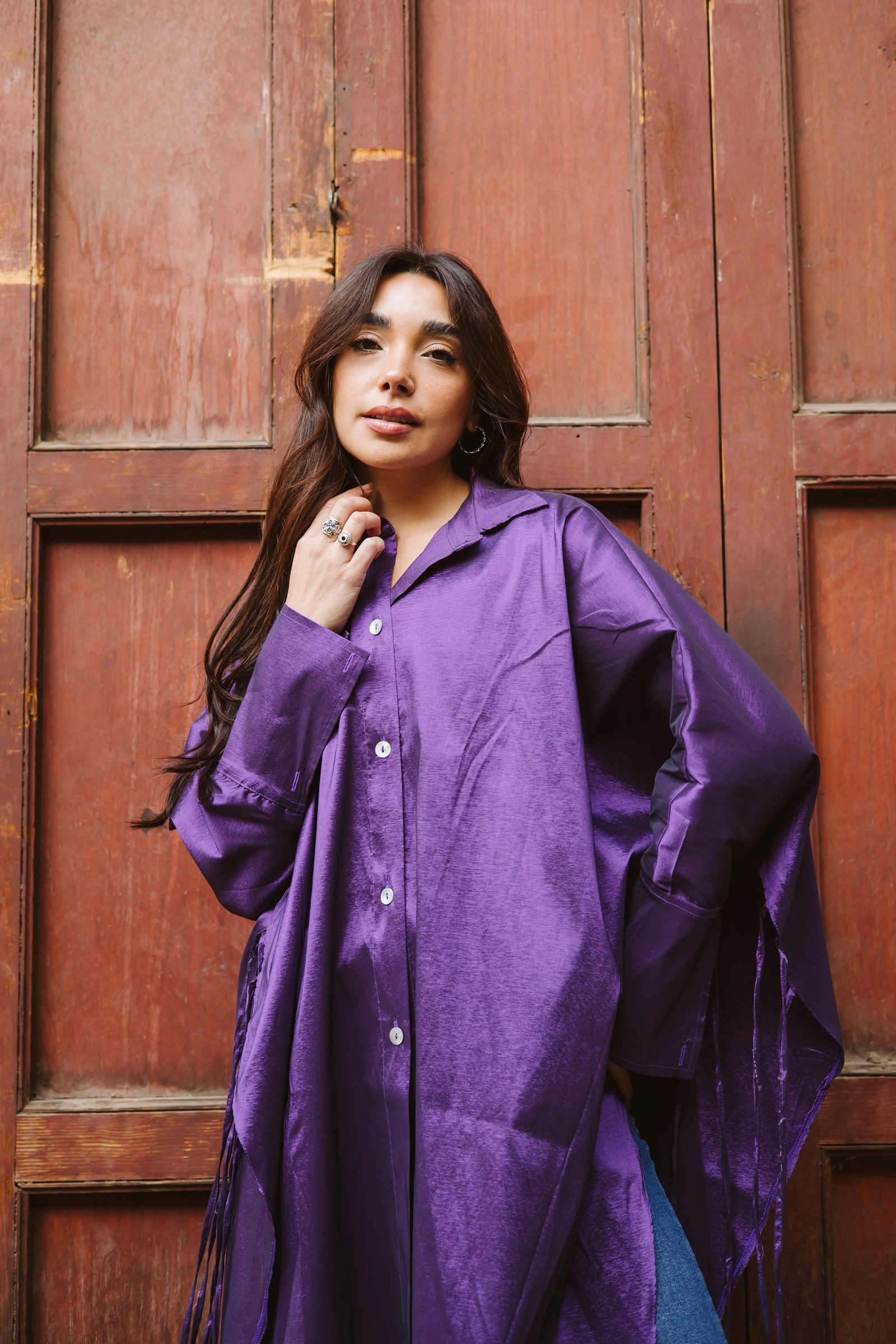 Long Fringes Kaftan In Purple