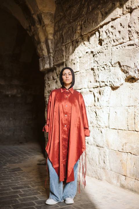 Long Fringes Kaftan In Orange