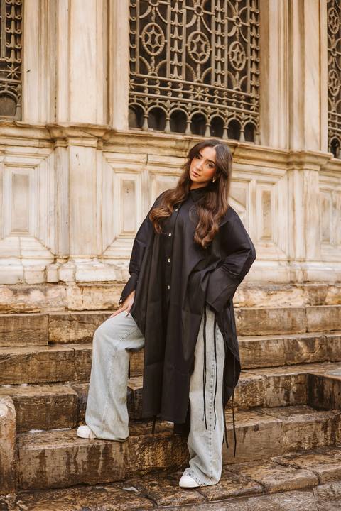 Long Fringes Kaftan In Black