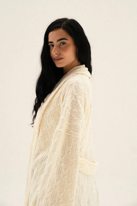 Knitted Braided Kimono In Off white