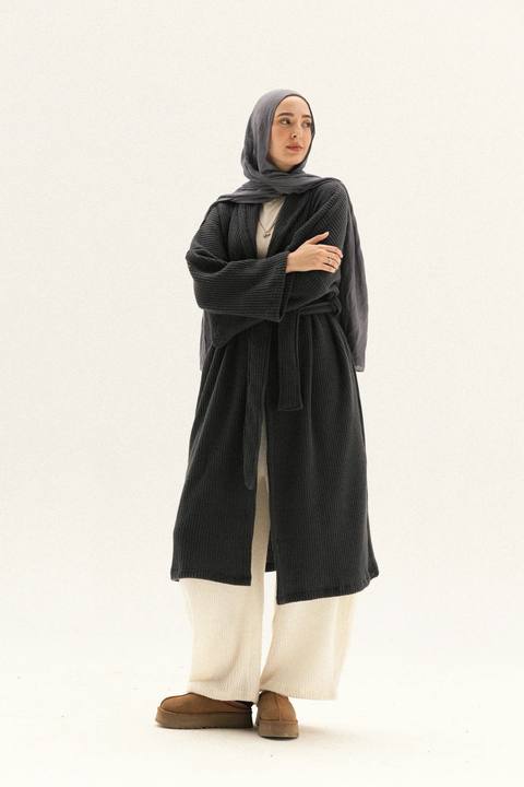 knitted Lined Kimono In Dark-grey