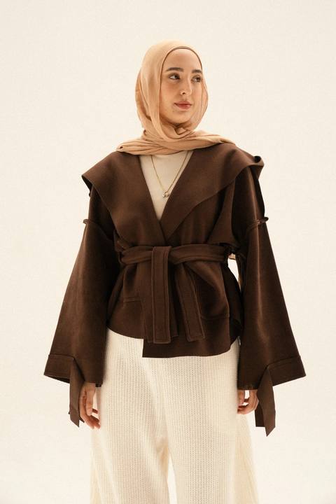 Unfinished Short Coat In Brown