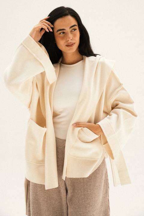 Unfinished Short Coat In Off-white