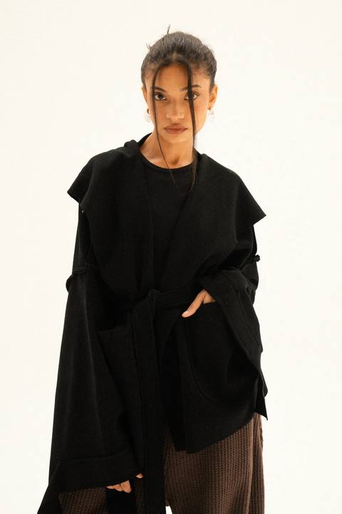 Unfinished Short Coat In Black