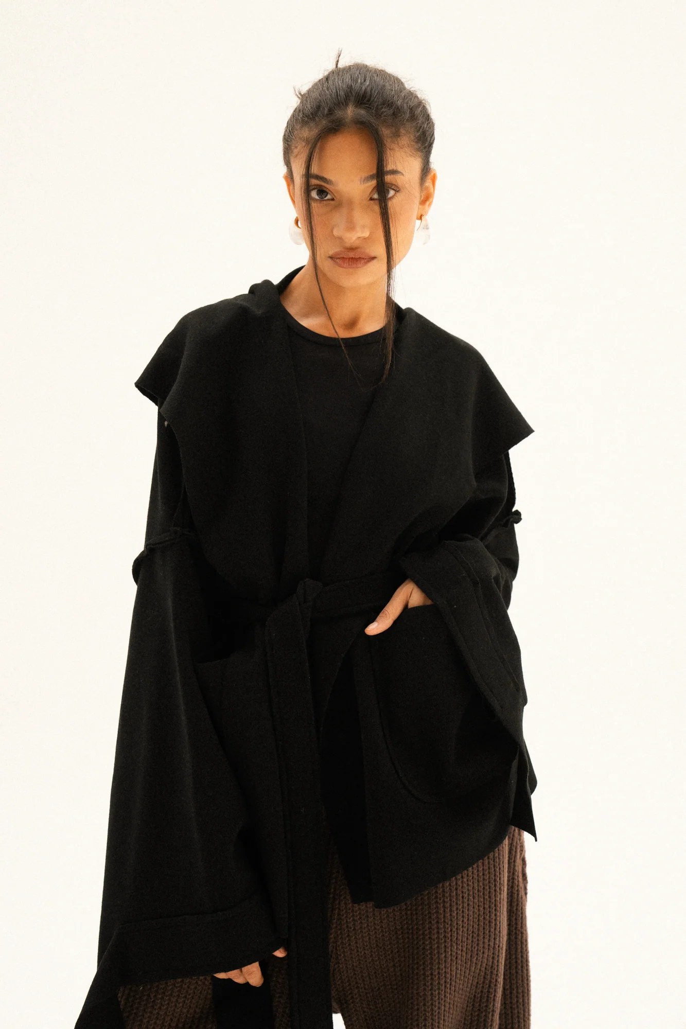 Unfinished Short Coat In Black