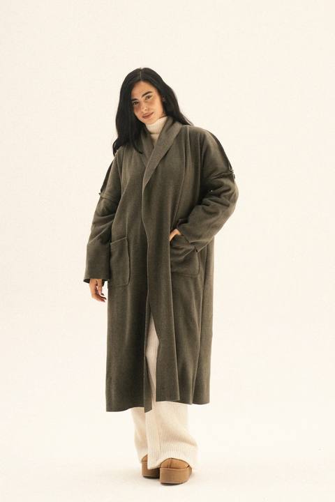 Long Pocket Coat In Olive