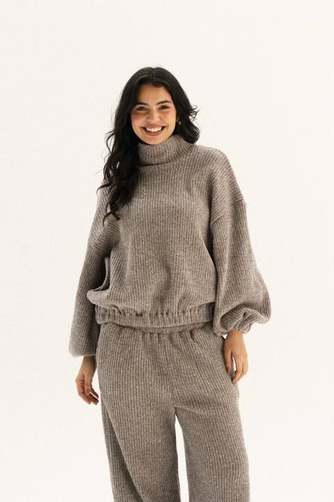 Elastic Knitted Set In Dark-cafe