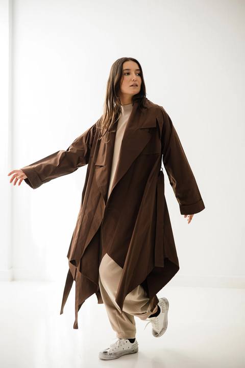 High-low Trench Coat In Brown
