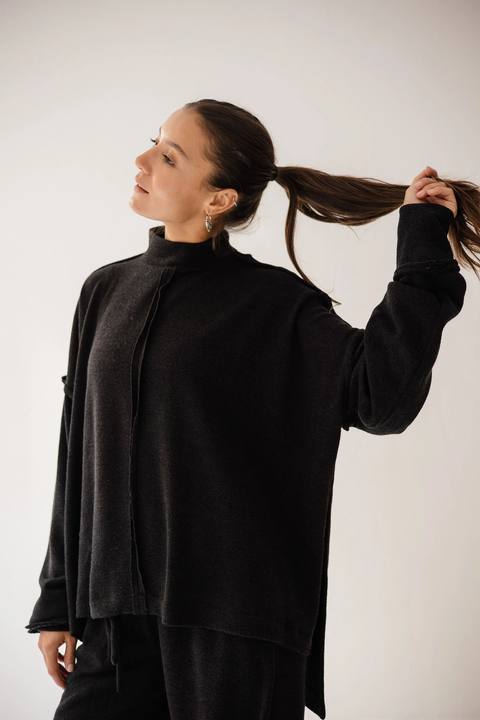 Unfinished Wool Set In Black