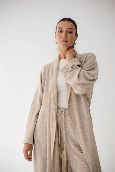 Long Kimono Wool Set In Cafe