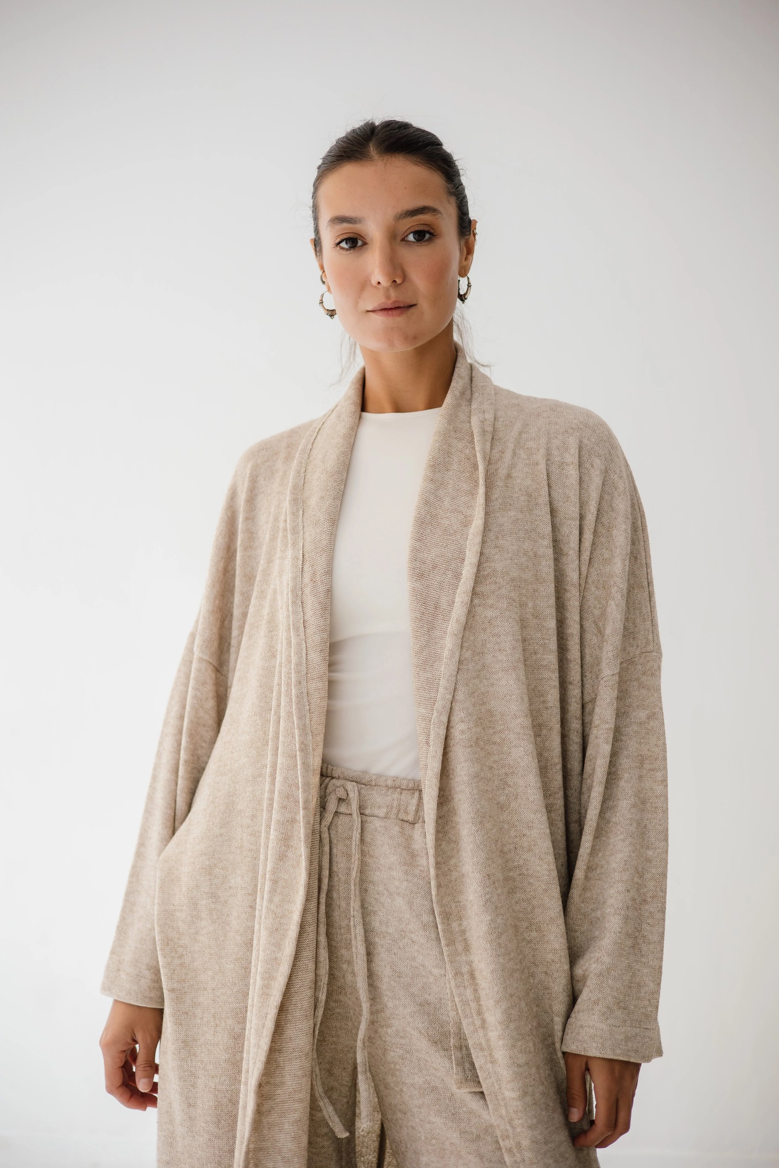 Long Kimono Wool Set In Cafe