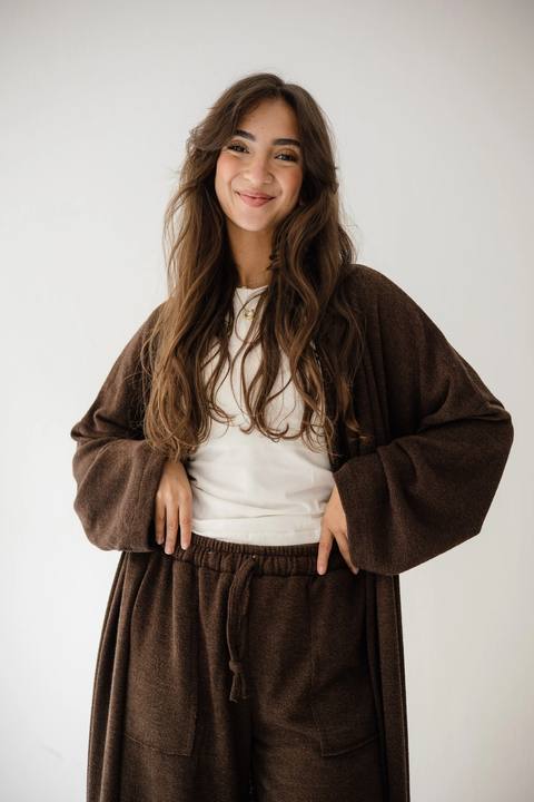 Long Kimono Wool Set In Brown