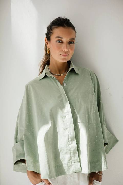 Studding Butterfly Shirt In Mint